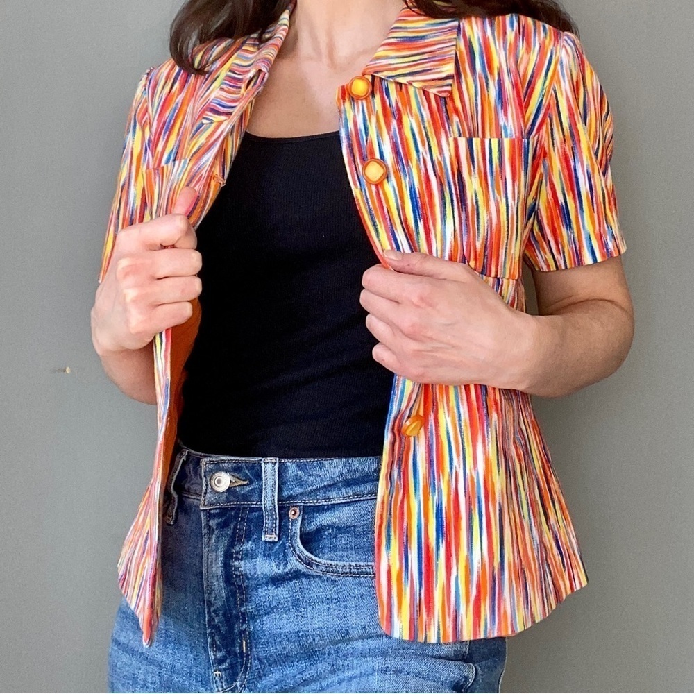 Retro Multicoloured Short-Sleeved Button Down Shirt